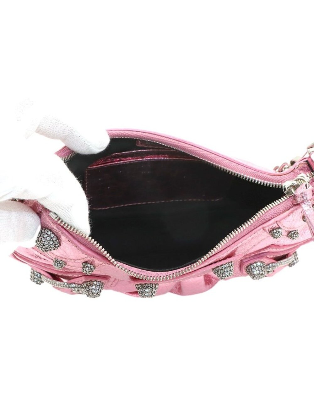 Balenciaga le Cagole Mini 2-Way Chain Shoulder Bag Leather Metallic Pink - Picture 6 of 9
